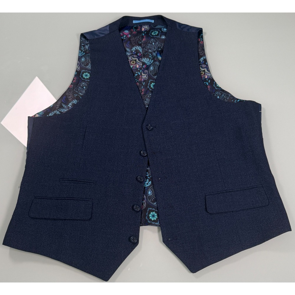 Harry Brown London Vest Mens 46 R Navy Blue w/ Floral lining Preppy